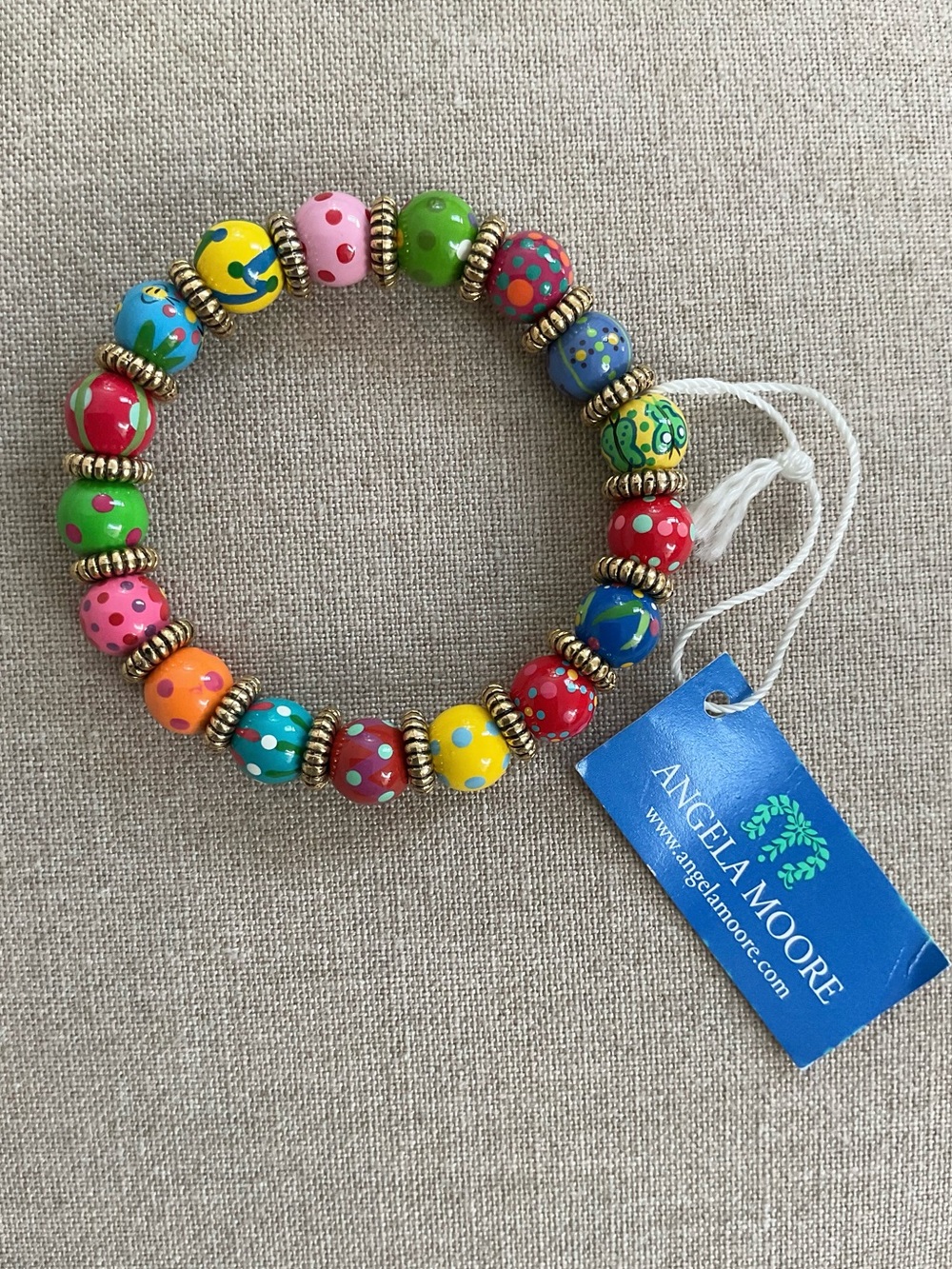 Angela Moore Hand Painted Butterfly Floral Polka Dot Stretch Bracelet NWT